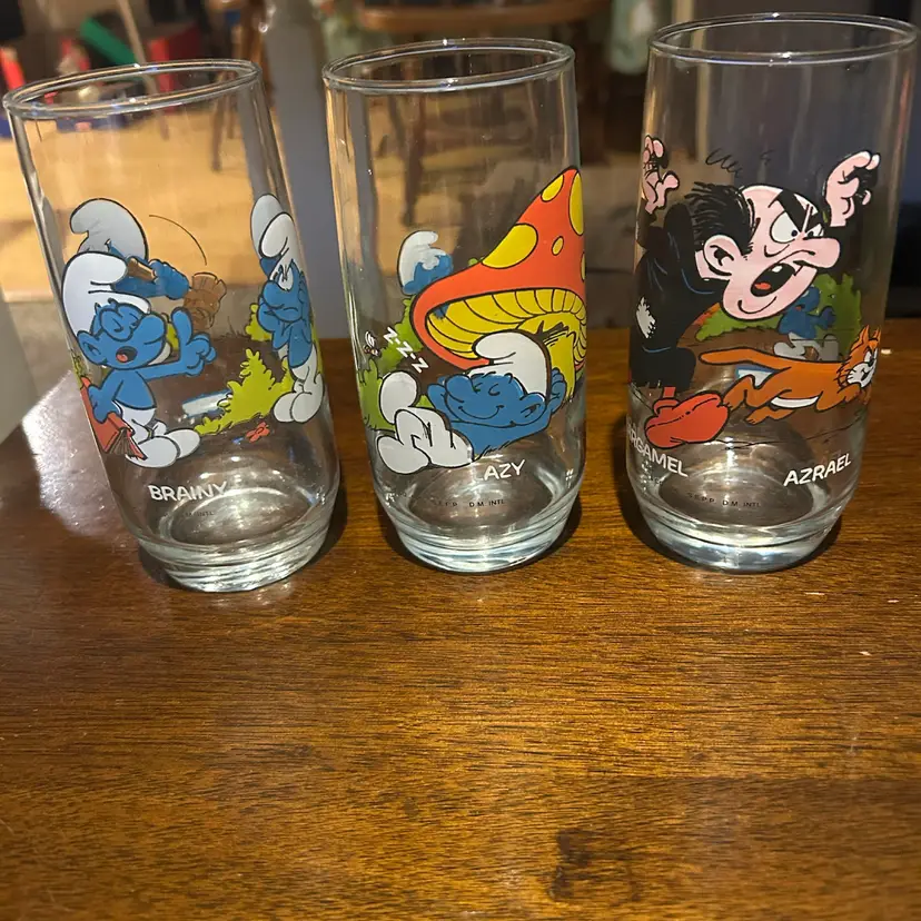 Lot Of 3 Smurf  Glass Cups