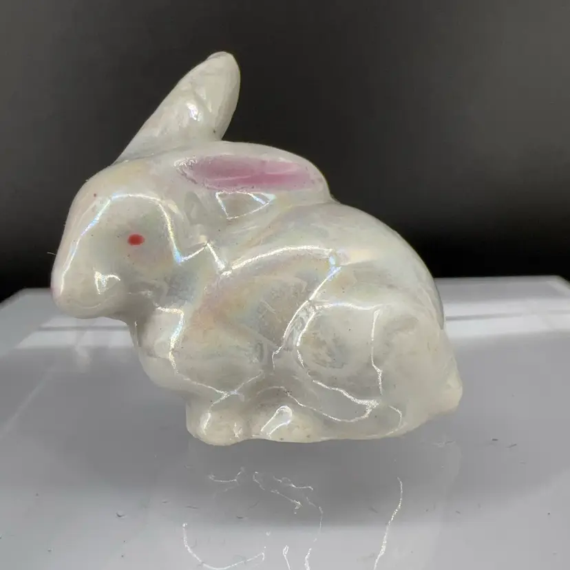 Vintage 1.25” White Iridescent Bunny