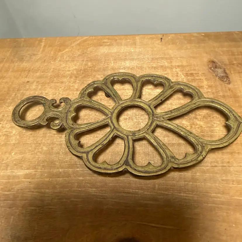 Solid Brass Flower Petal Trivet with Handle