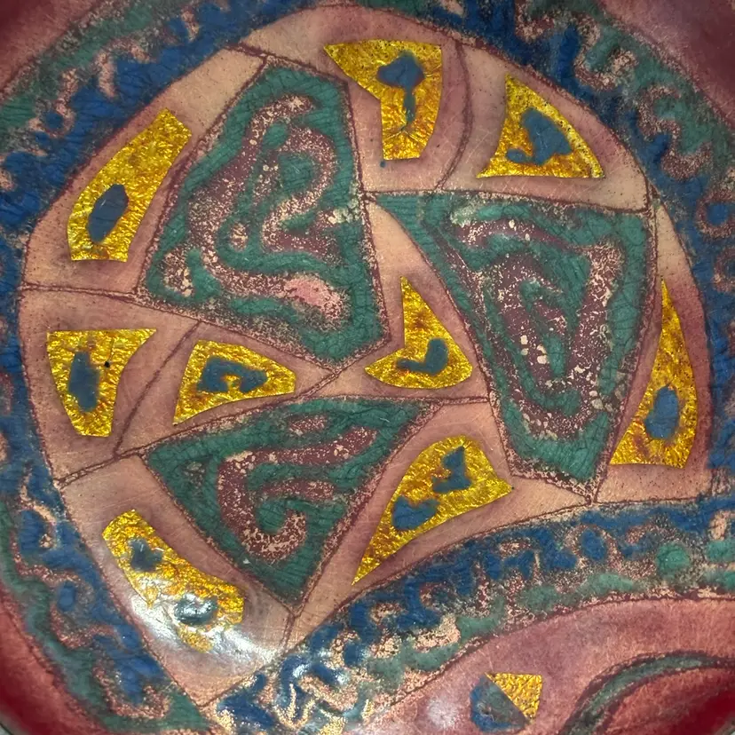 Copper Enamel Bowl Signed MK