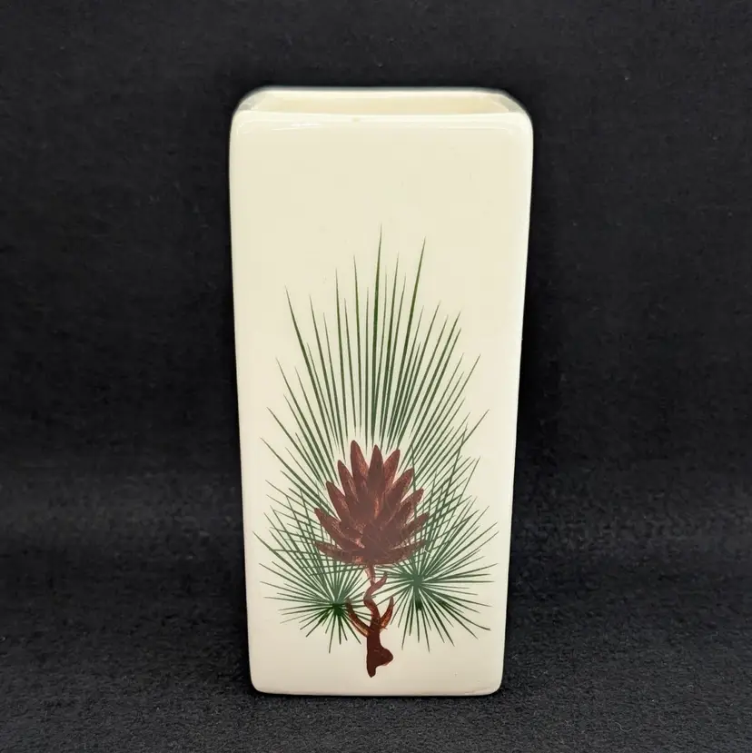 Vintage Loveland Art Pottery Colorado Square Small Vase Pinecone #117 5.25" Tall