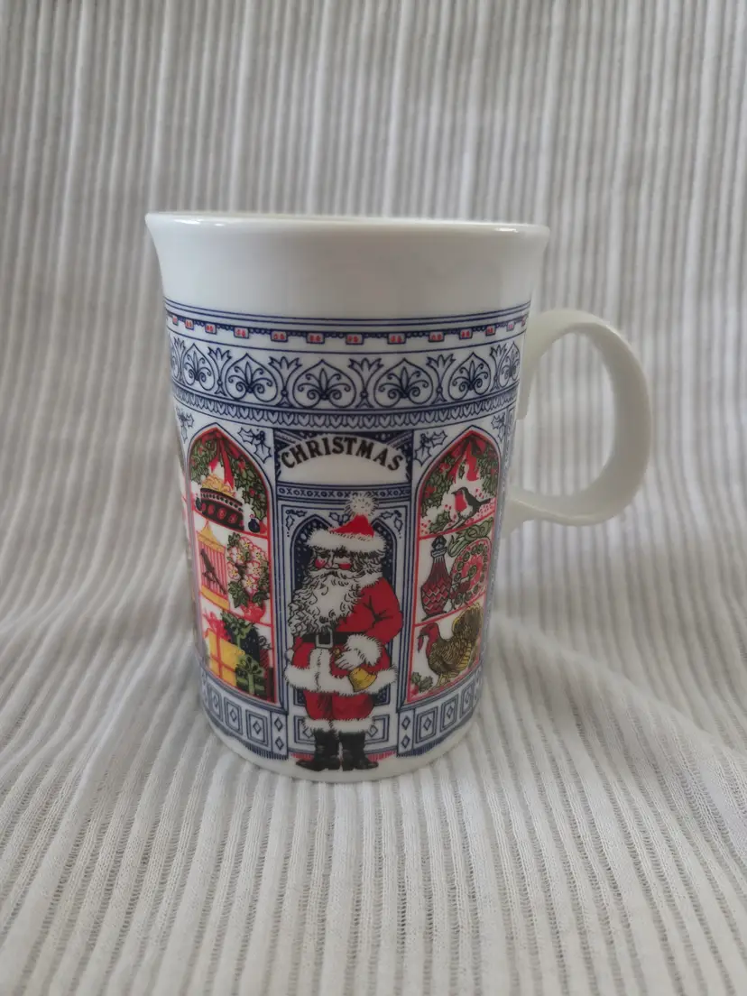 Vintage Dunoon Christmas Mug Santa Storefront Sue Scullard Scotland 90s
