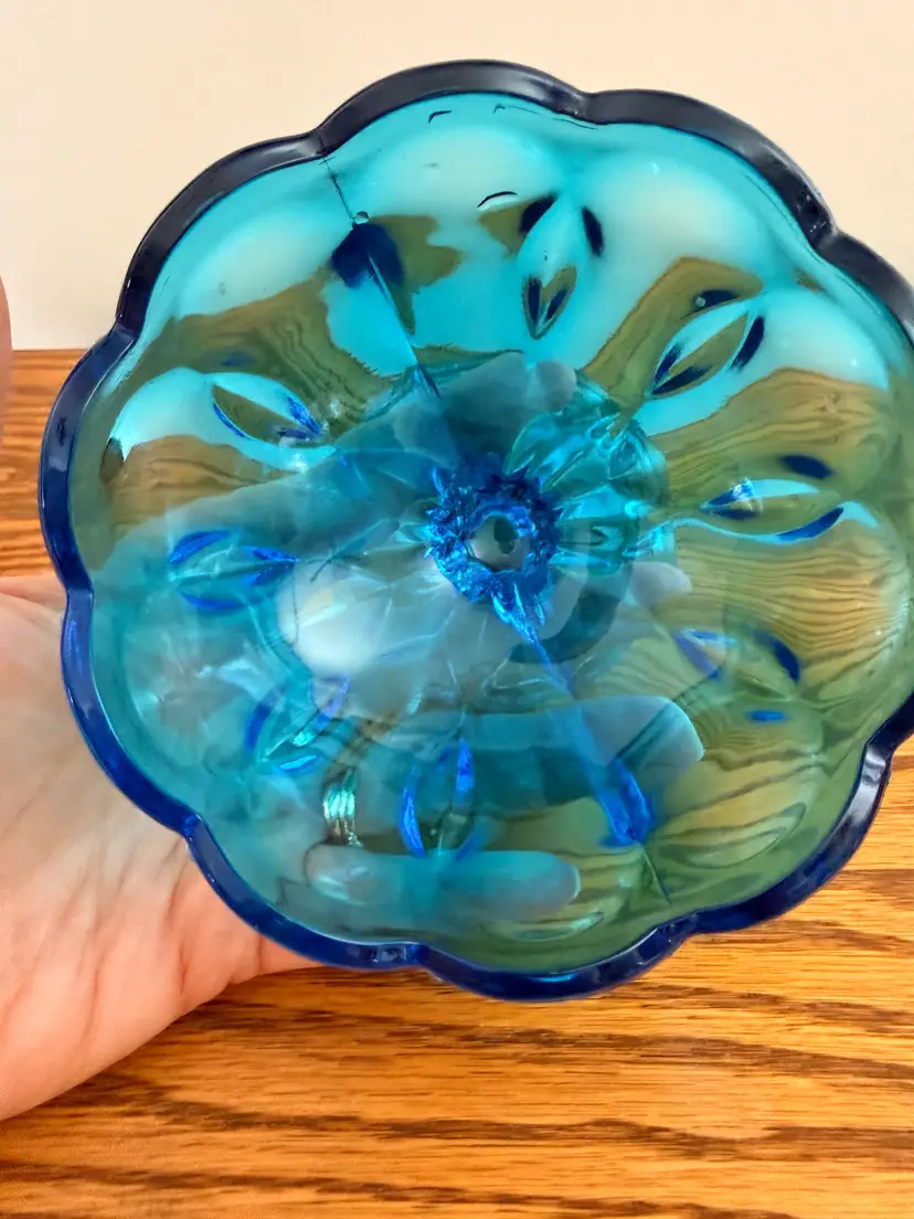 Vintage Anchor Hocking Fairfield Laser Blue Sherbet Dish | Blue Glass Pedestal Dessert Cup | 1970s Mid Century Glassware