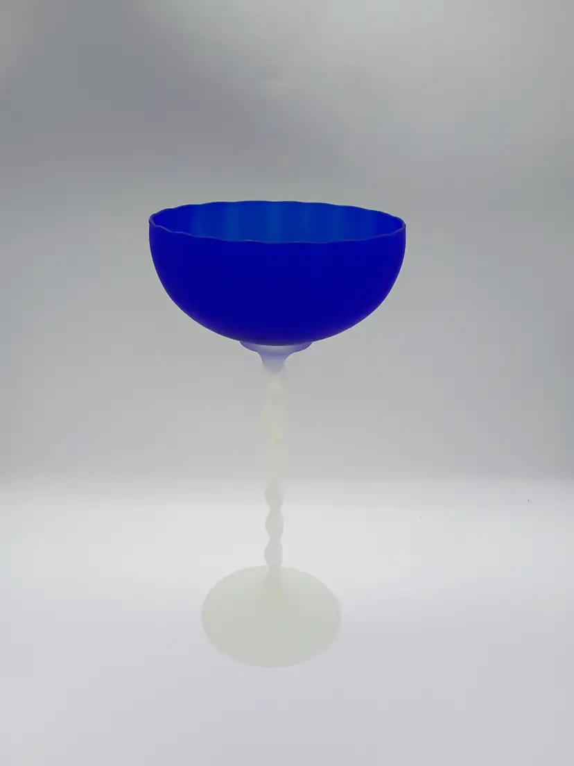 Murano Carlo Moretti Blue Satinato Glass Compote with Frosted Twist Stem.