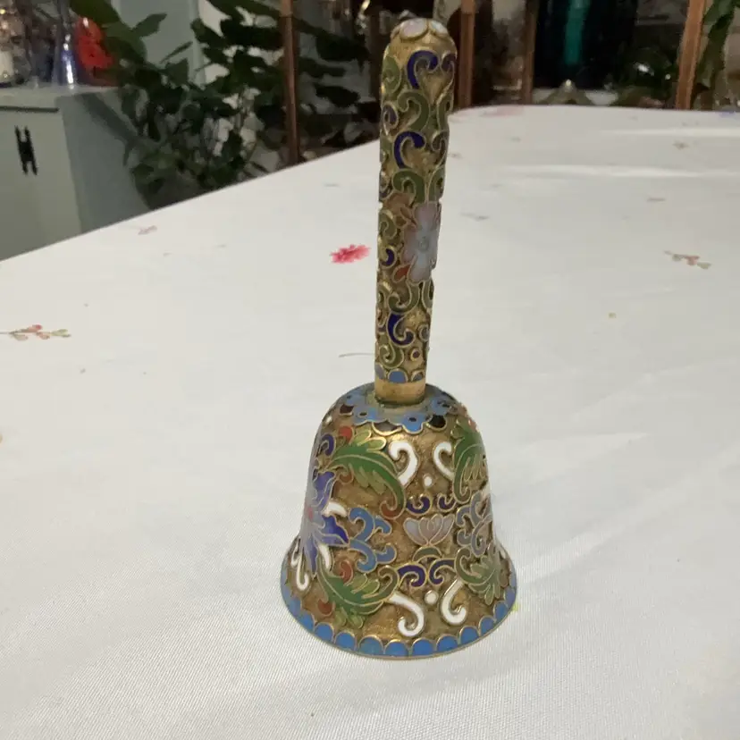 🐞Vtg Chinese Cloisonné Floral Hand Bell
