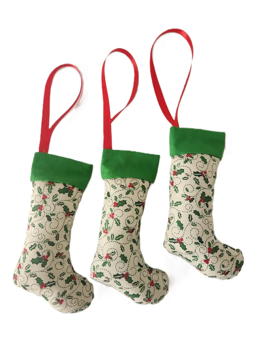 X34-Holly Mini Stuffed Stocking Christmas Ornaments