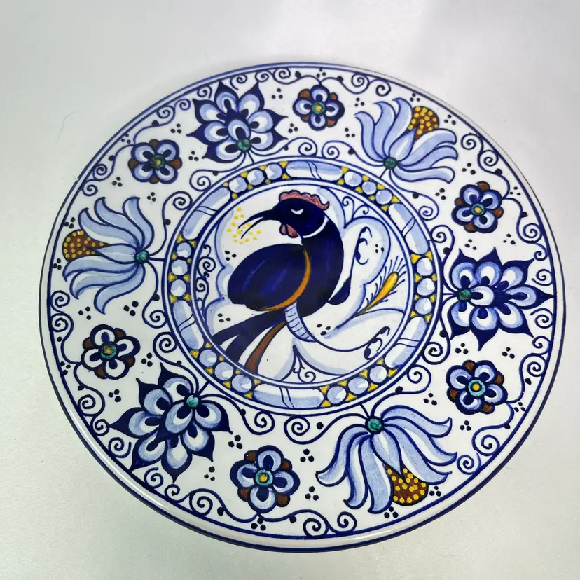 Italian Majolica Faenza Pottery Plate Hand Painted Peacock - Cortesi Romano