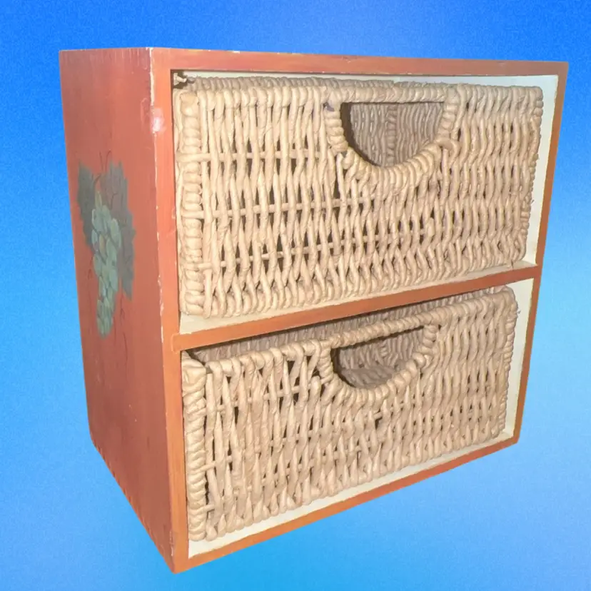 Hand Painted Wooden Box With 2 Sweetgrass Drawers