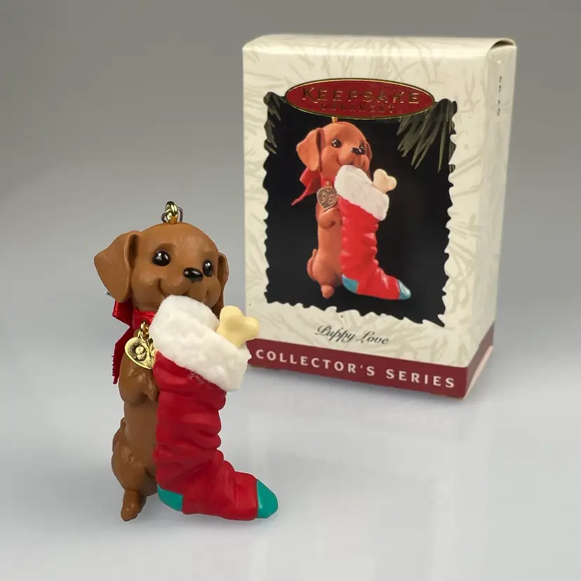 Hallmark Puppy Love 1996 Dachshund Dog Keepsake Ornament in Box Vintage Christmas