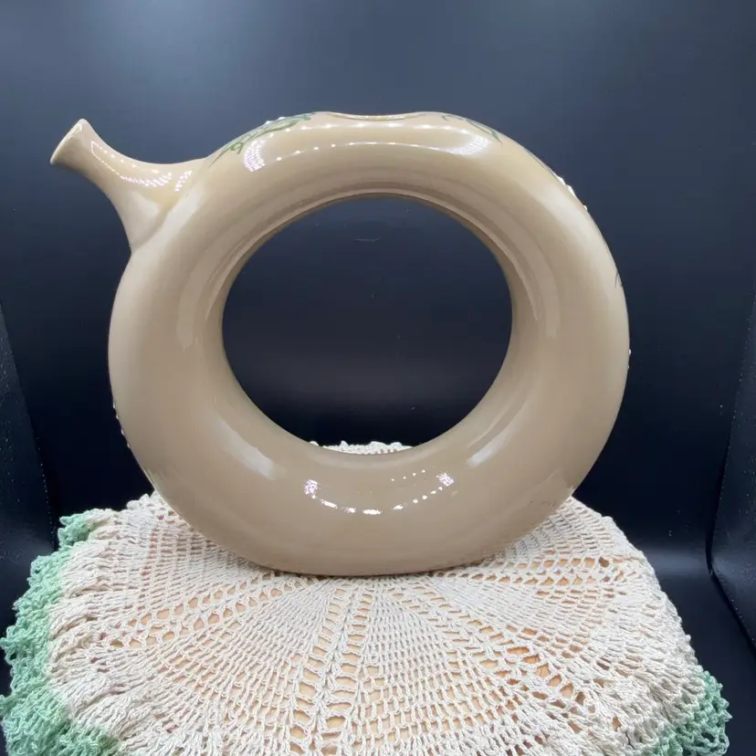 🐞Vtg Hartstone Pottery "Wine Tote" Hand-Painted Donut Decanter & Water Jug 11x8”