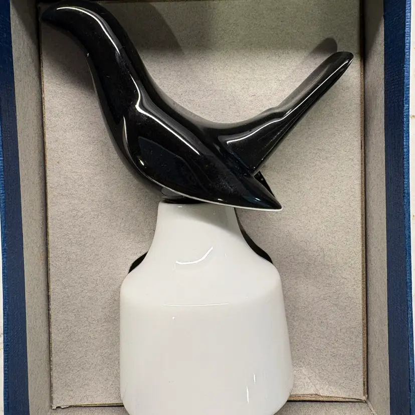 Vintage Royal Worcester Blackbird Pie Bird 2 Pc Black & White Boxed - 1950’s