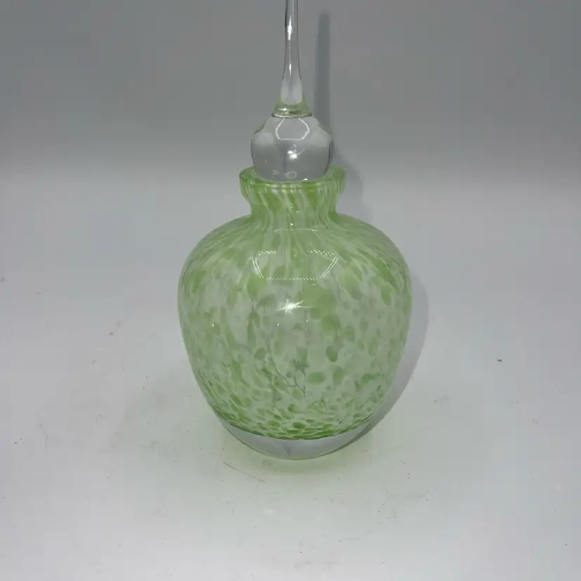 Glass Perfume Bottle Green White With Stopper Art Glass