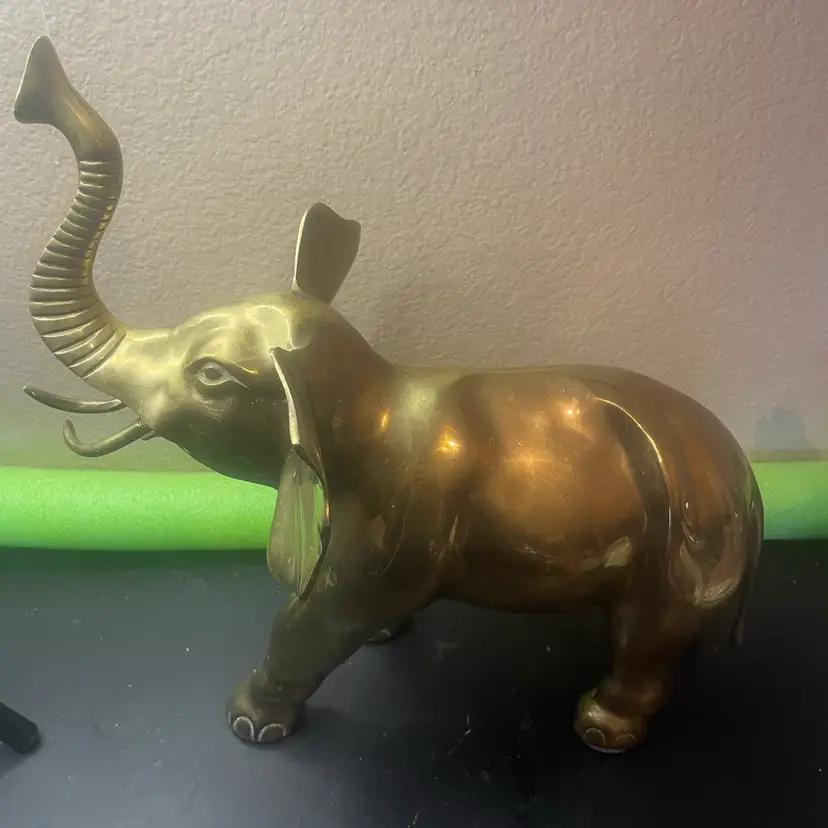 Gorgeous 1960 Dolbi Cashiers Solid Brass 15” Tall Trunk Up Elephant Made In Korea