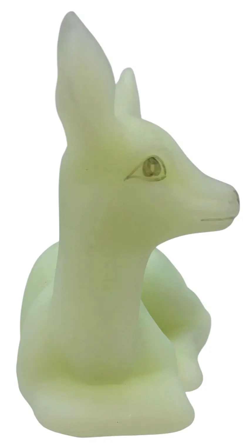 VINTAGE FENTON SATIN CUSTARD DEAR FIGURE GLOWS FLORAL DECORATED SIGNED