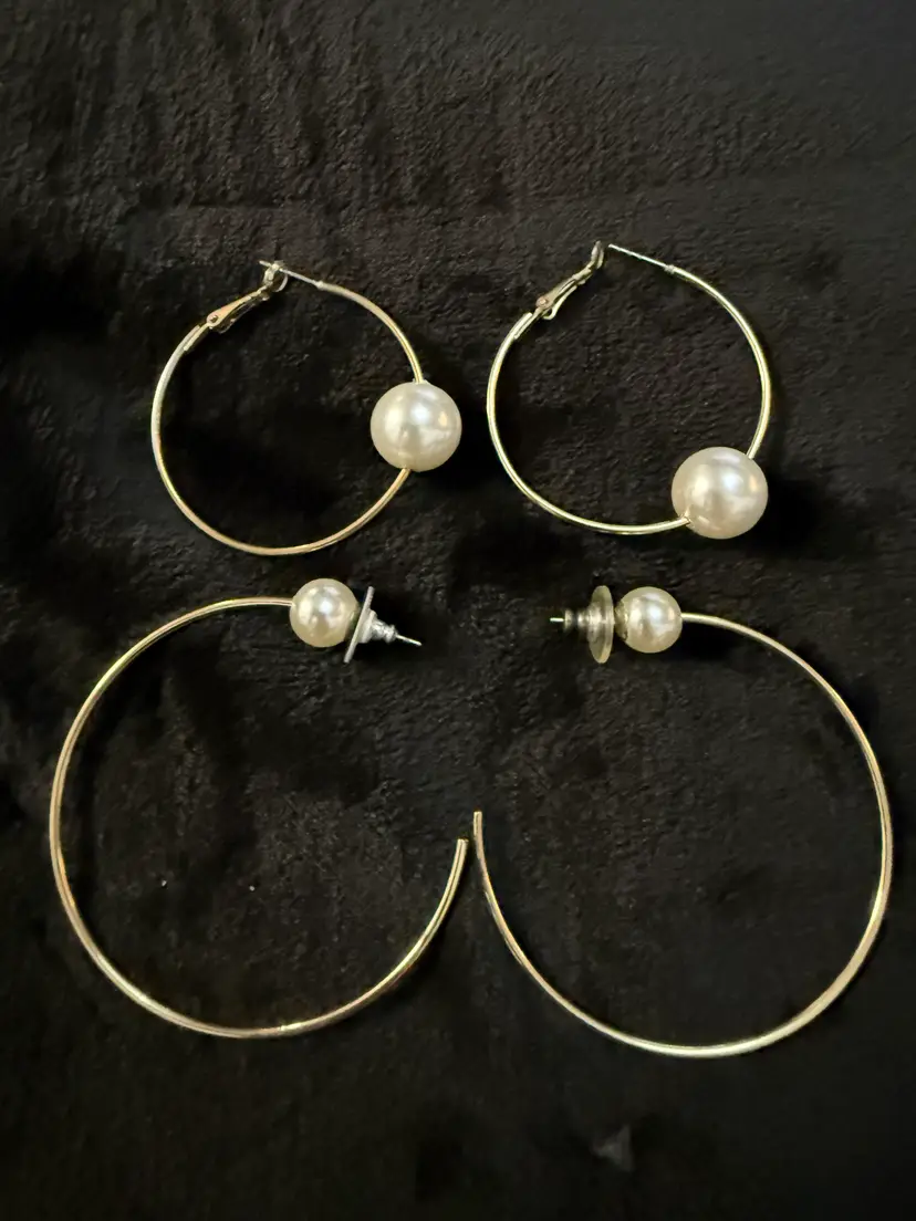 Vintage faux Pearl Hoop Earrings Set