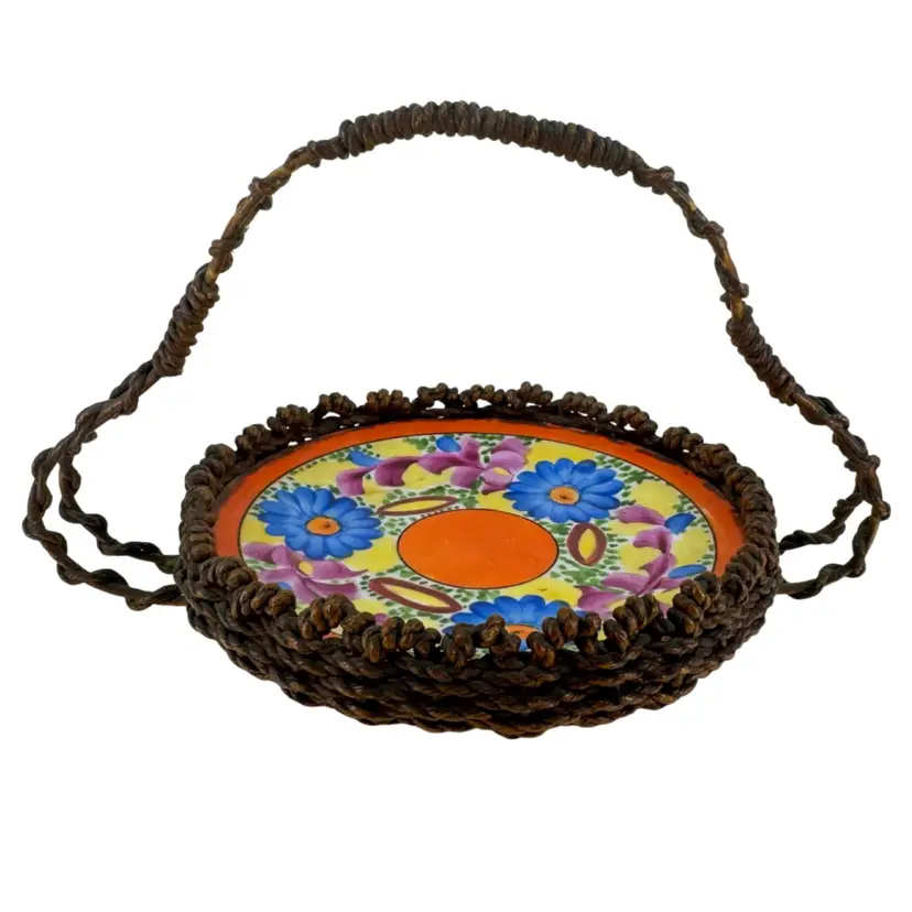 Basket With Hand Painted Floral Plate