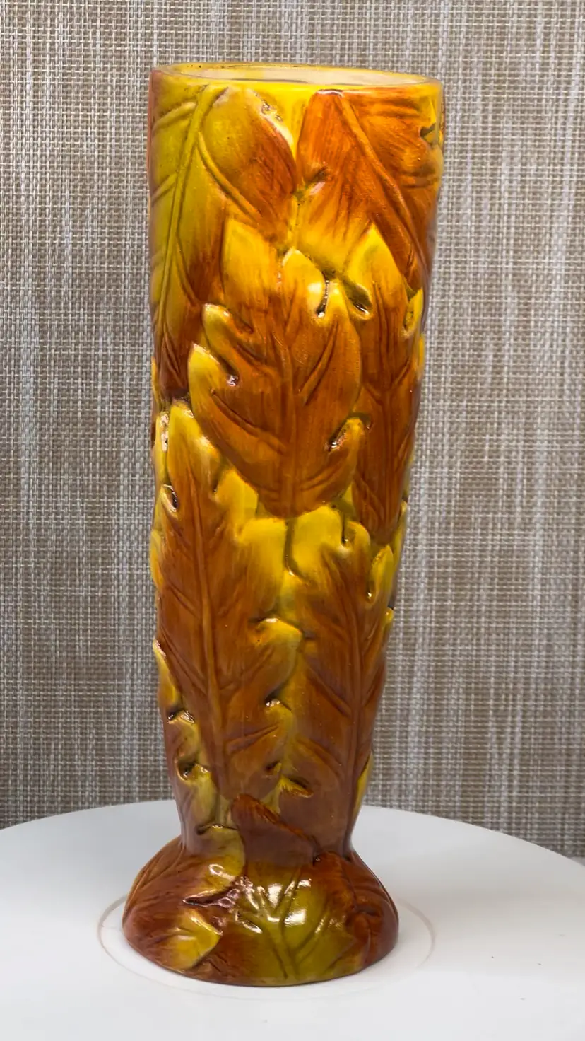 002 Ceramic Fall Leaves Tall Vase 10" X 3.75"