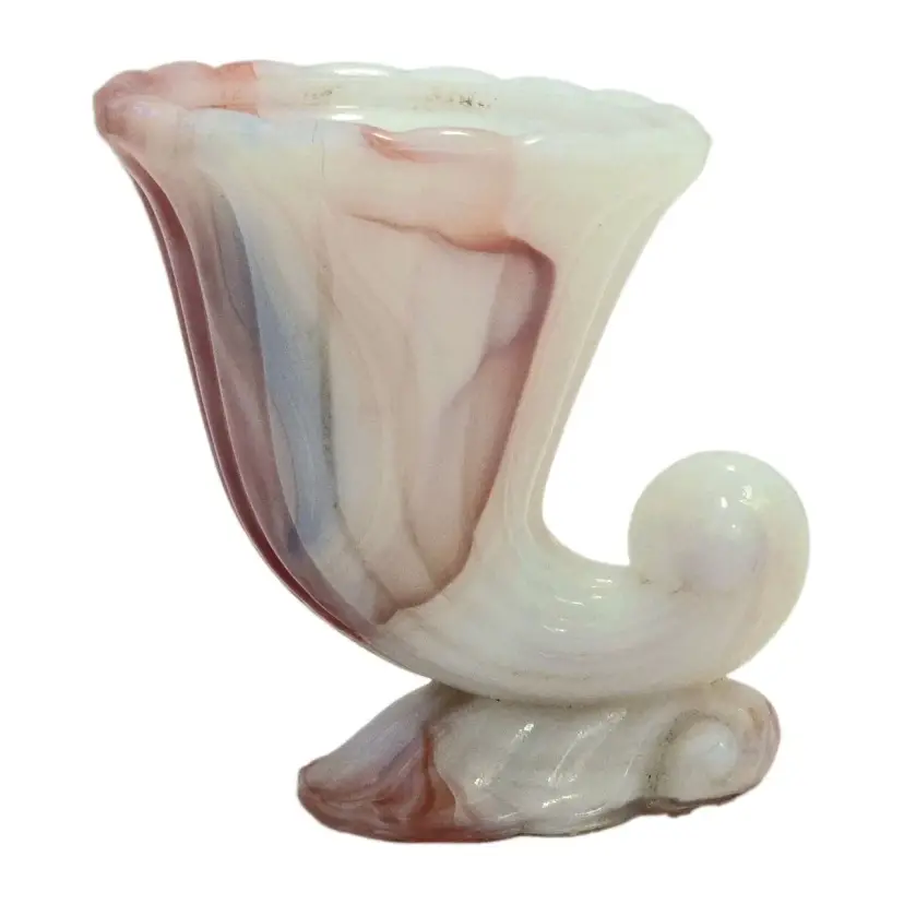 Slag Glass Cornucopia Toothpick Holder White with Swirls Unbranded with Issues Vintage