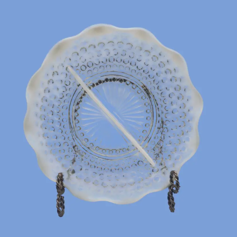 #058- 8" Moonstone Divided Serving Dish Opalescent Relish Candy Nut Ruffles Snack