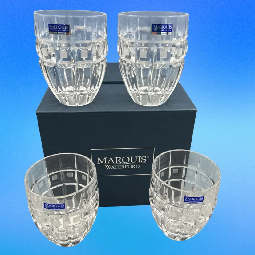 4 Waterford Marquis QUADRATA Double Old Fashioned 4 1/2” Glasses 12 oz
