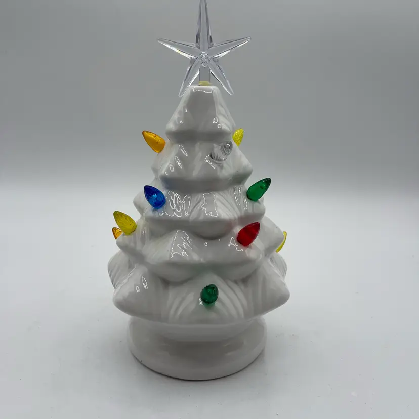 07-9” White Ceramic Tree Battery Operated