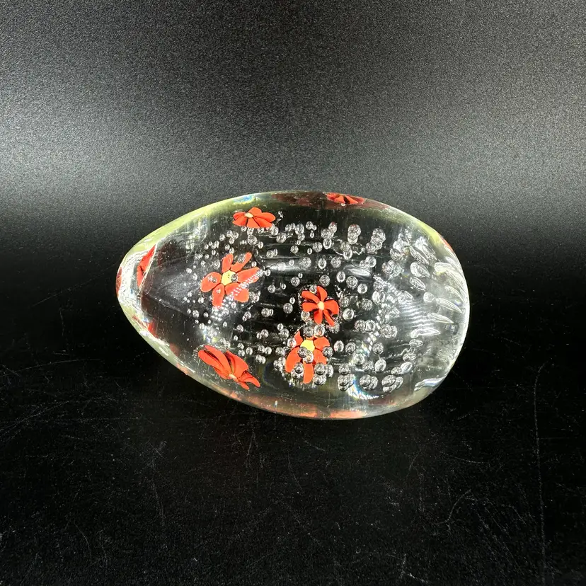 Controlled Bubble Red Flower Egg Paperweight