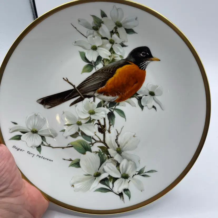 Roger Tory Peterson Robin Plate 1981 Limoges France 24K Gold Songbirds