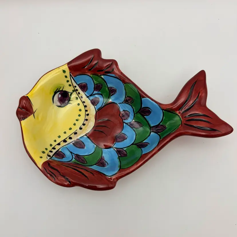 Vintage, Tabletops Gallery, Brightly Hand Painted Ceramic Fish Trinket Dish