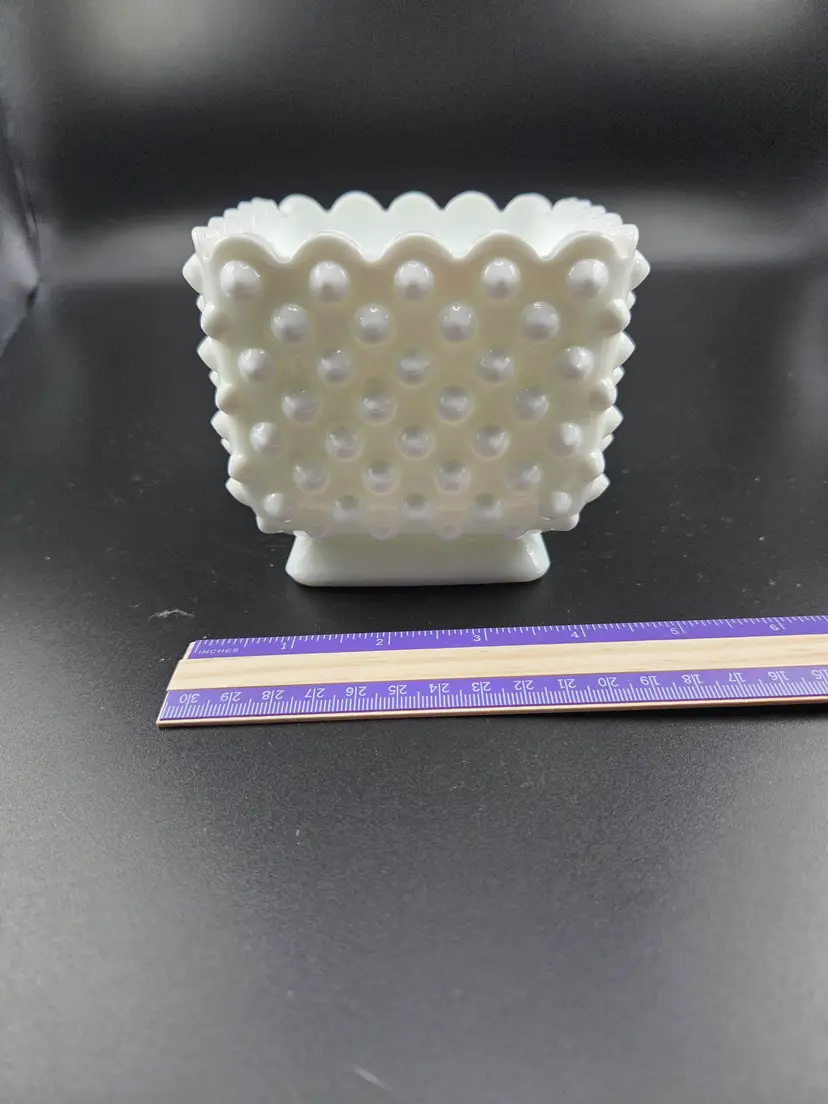 Vintage Fenton White Milk Glass Square Hobnail Planter, Vase, or Candy Dish