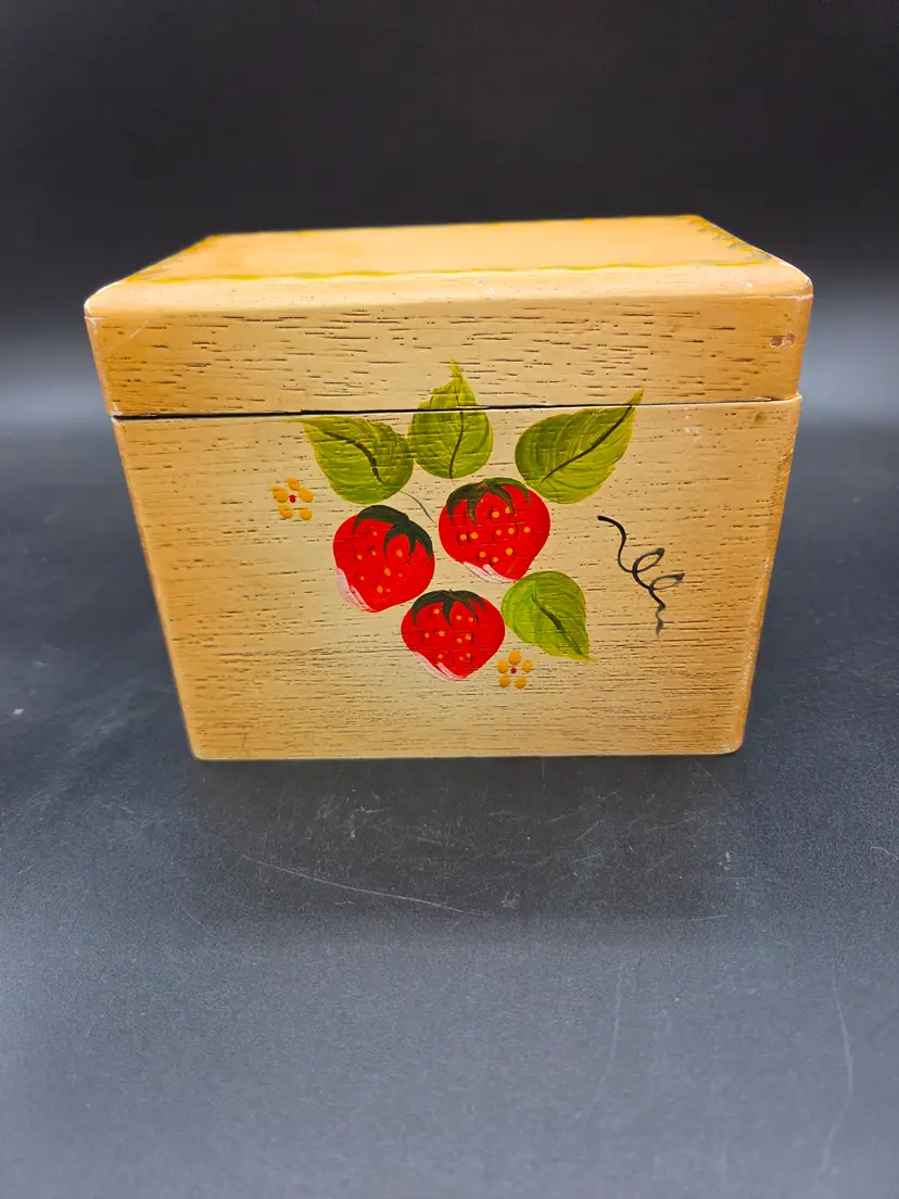 Vintage Strawberry Recipe Box Wood Hand-Painted