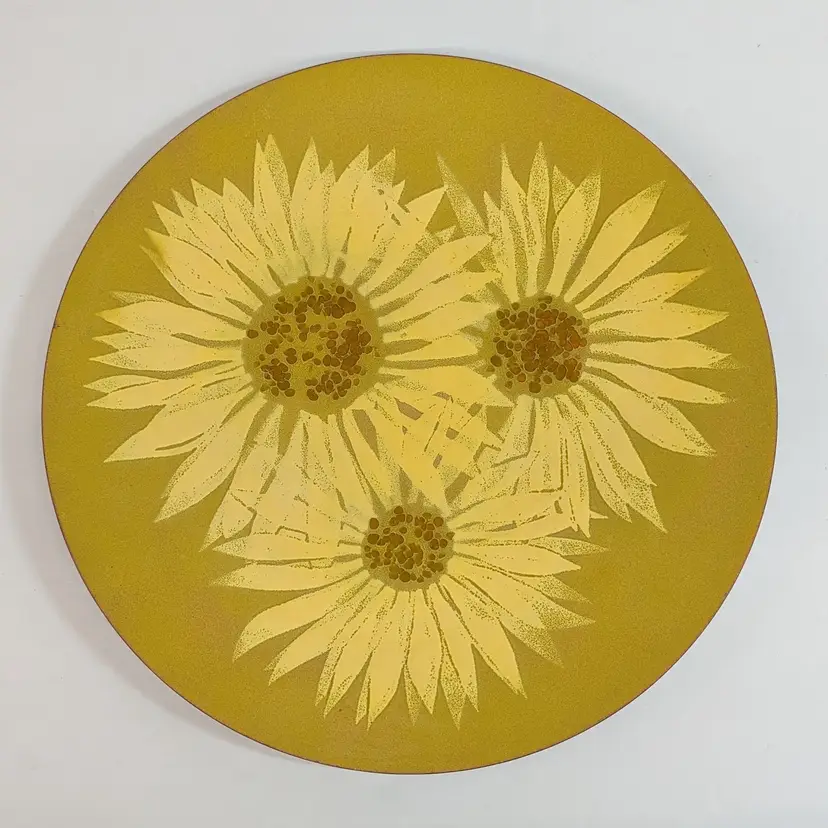 Vintage Bovano of Cheshire Large Sunflower Enamel on Copper Plate Connecticut 15" MCM