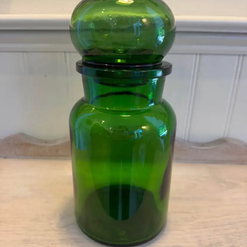 Green Glass Apothecary Jar Made in Belgium
