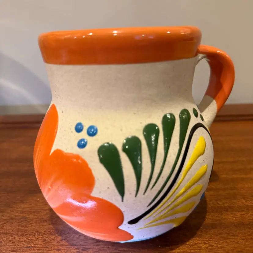 Mexican Barro (Clay) Hand-Painted Coffee Vase / Pitcher