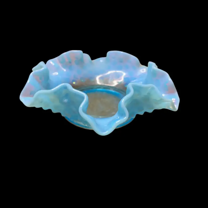 18. Vintage Fenton Blue Opalescent Hobnail Bon Bon Candy Dish Bowl Plate Ruffled