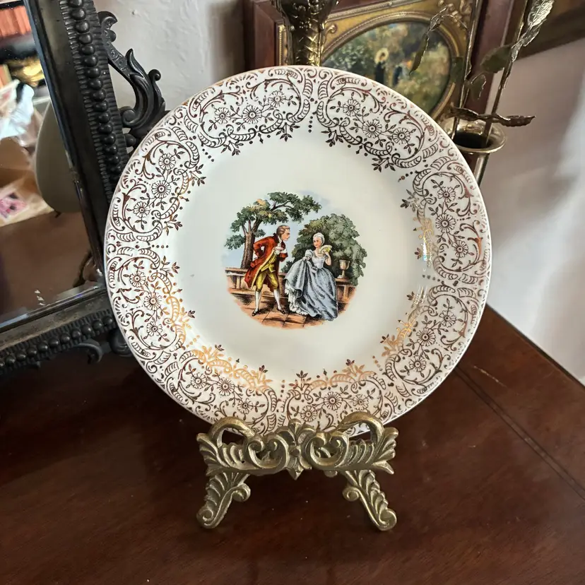 🐇Vintage Sebring Chantilly 22K Gold Edged Courting Couple Plate