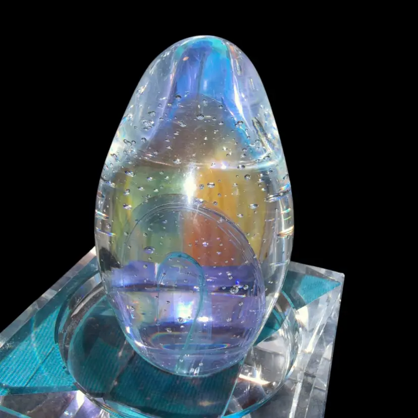#36 …. Amethyst Mist Purple Swirl Art Glass Egg Paperweight