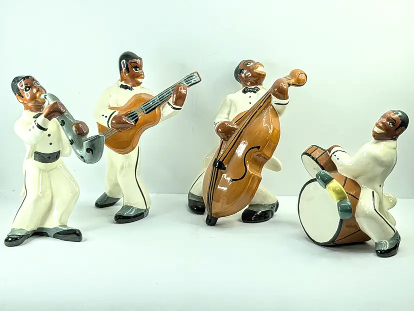 West Coast C1940'S Pottery Jazz Band Figurines Vintage Set of 4 Rare A1077