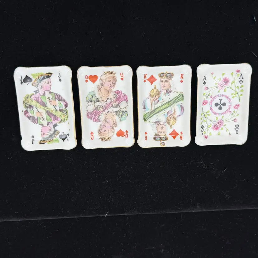 4 Noritake Porcelain Playing Card Ace, King, Queen,Jack Mint  Trinket Dishes 3.25”