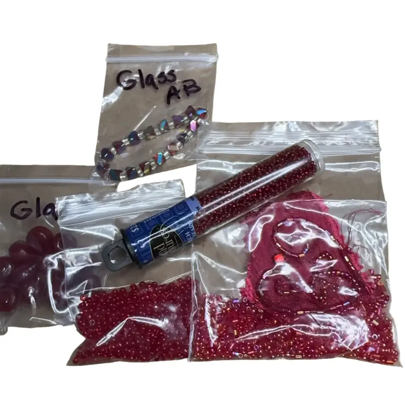Lot of Dark Red Beads Some Glass And Some AB