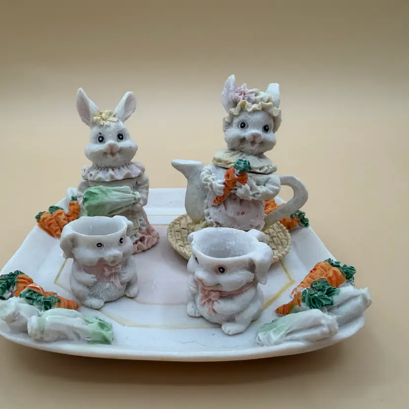 Mini Bunny Tea Set Made Of Resin