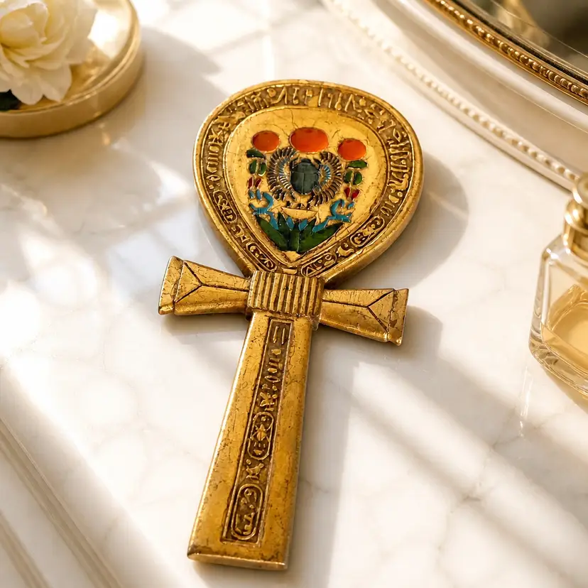 Ebros Egyptian Gods Winged Scarab Ankh Hand Mirror, 8" x 3.5"