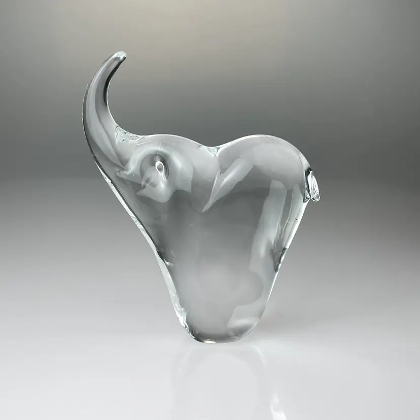 Clear Art Glass Elephant Figurine Trunk Up SIGNED Zane READ Vintage 4.5"