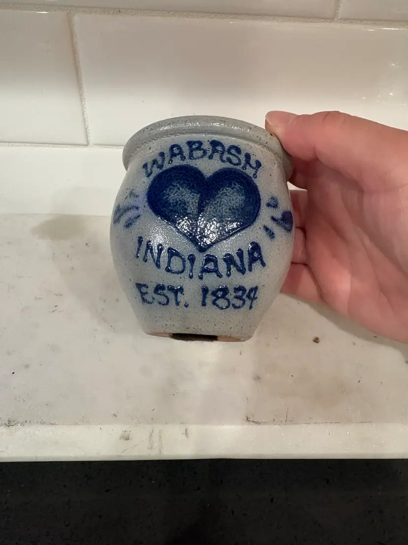 Vintage Salt Glaze Pottery Small Pot “Wabash 💙 Indiana”