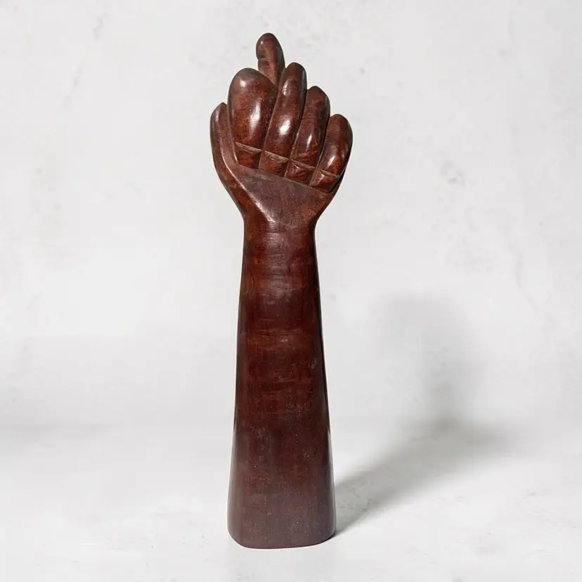 Vintage Hand Carved Wood Figa Mano Fico Good Luck Hand Sculpture 12.5”