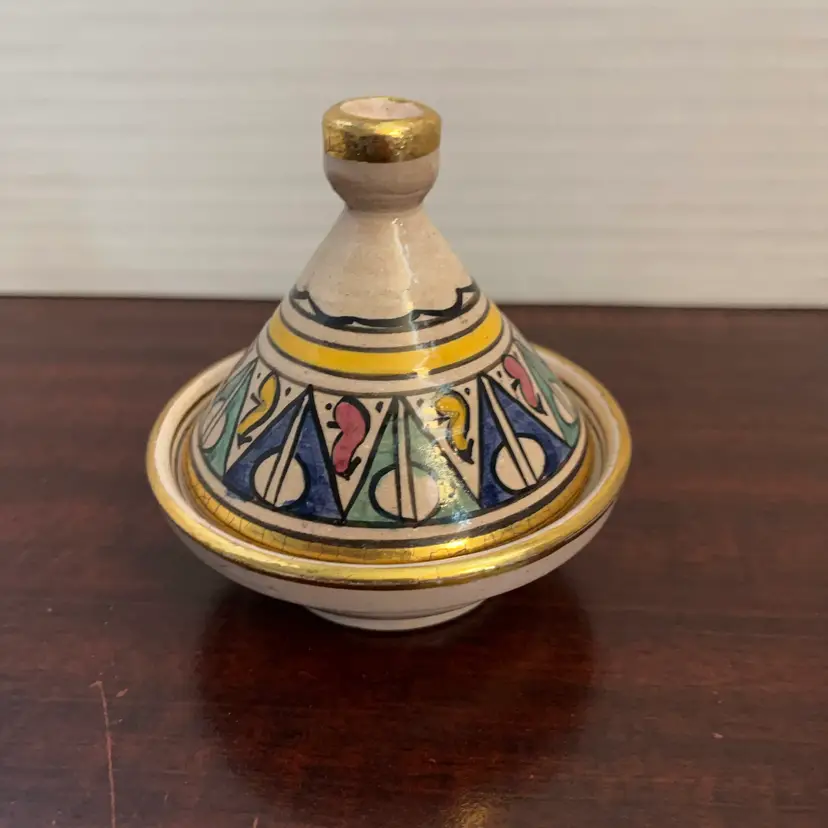 Vintage hand-painted ceramic mini tagine from Morocco
