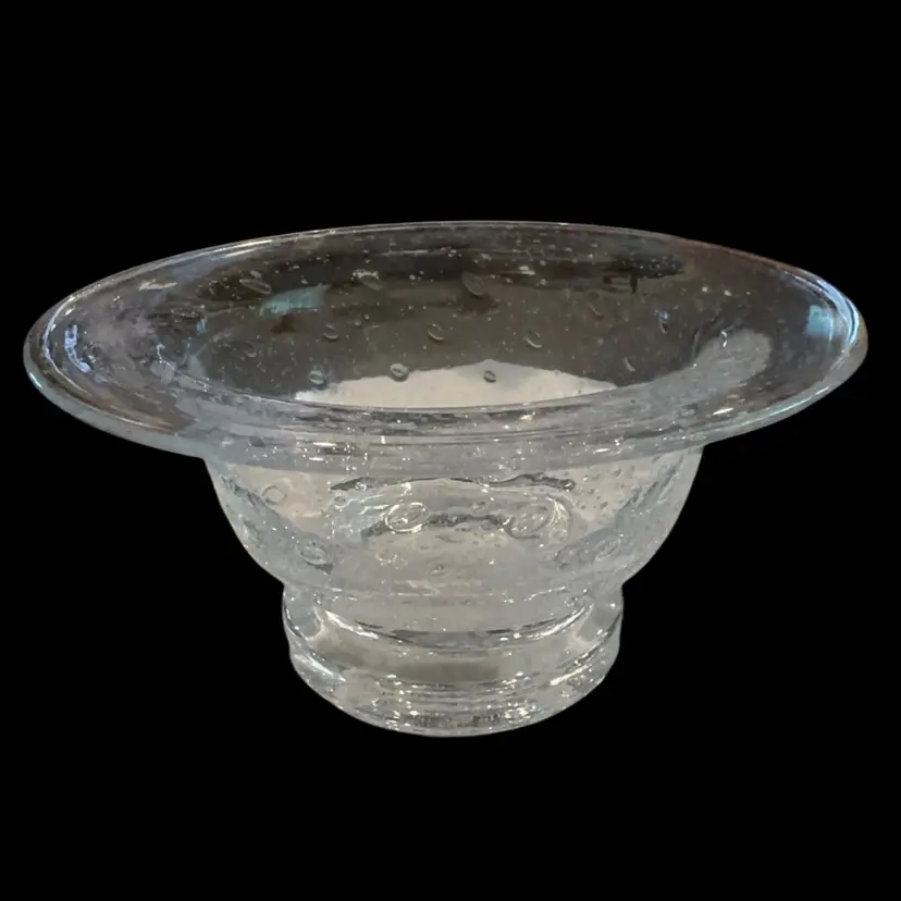 Hand Blown Clear Glass Footed  Bowl W/ Bubbles