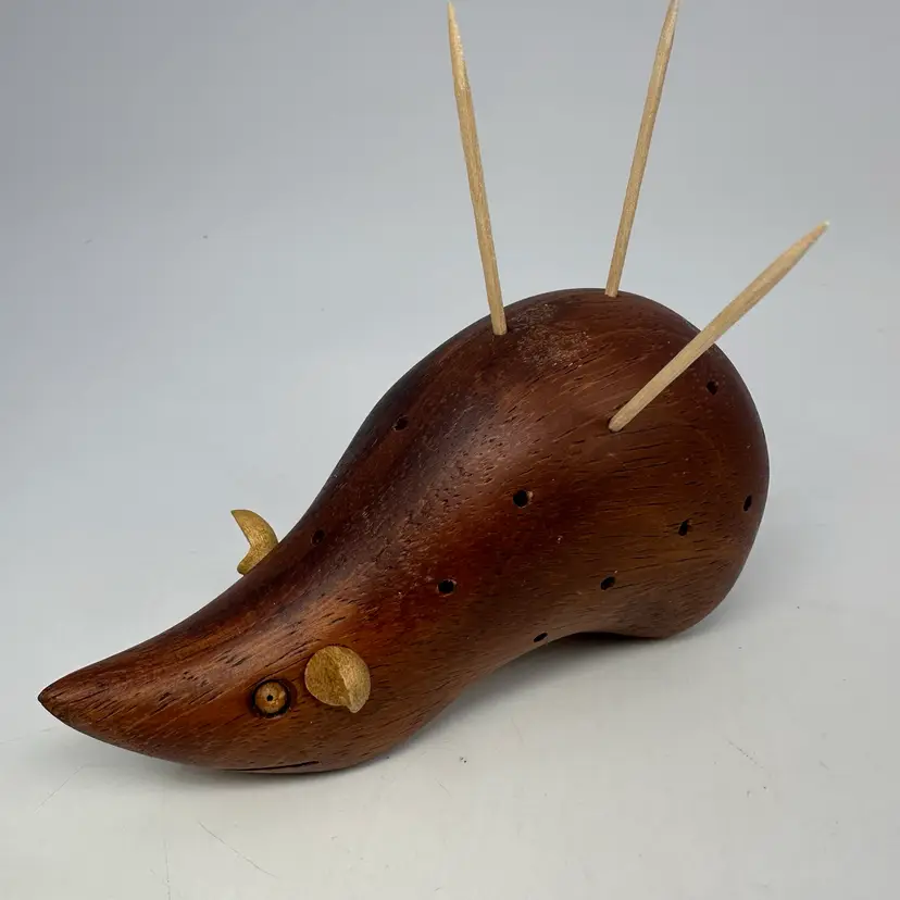 Mid-Century Danish Teak Hedgehog Toothpick Hors d'oeuvres Holder