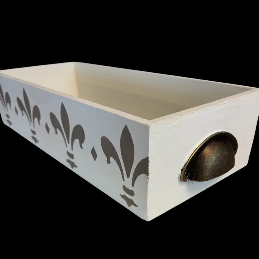 Wood Drawer Stenciled Brass Pull Decor 14”x 6”x3”
By Belissa
