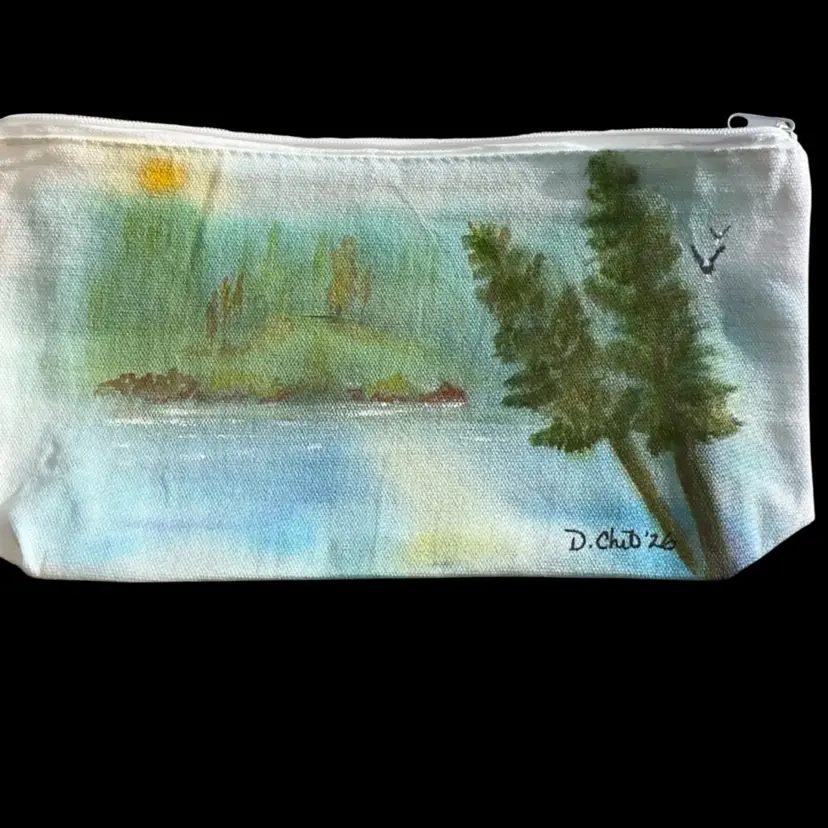 “Eagles” Watercolor Original  Zippered Pouch With A Coastal Theme.  Waxed 10 1/2”x 5”x 2”