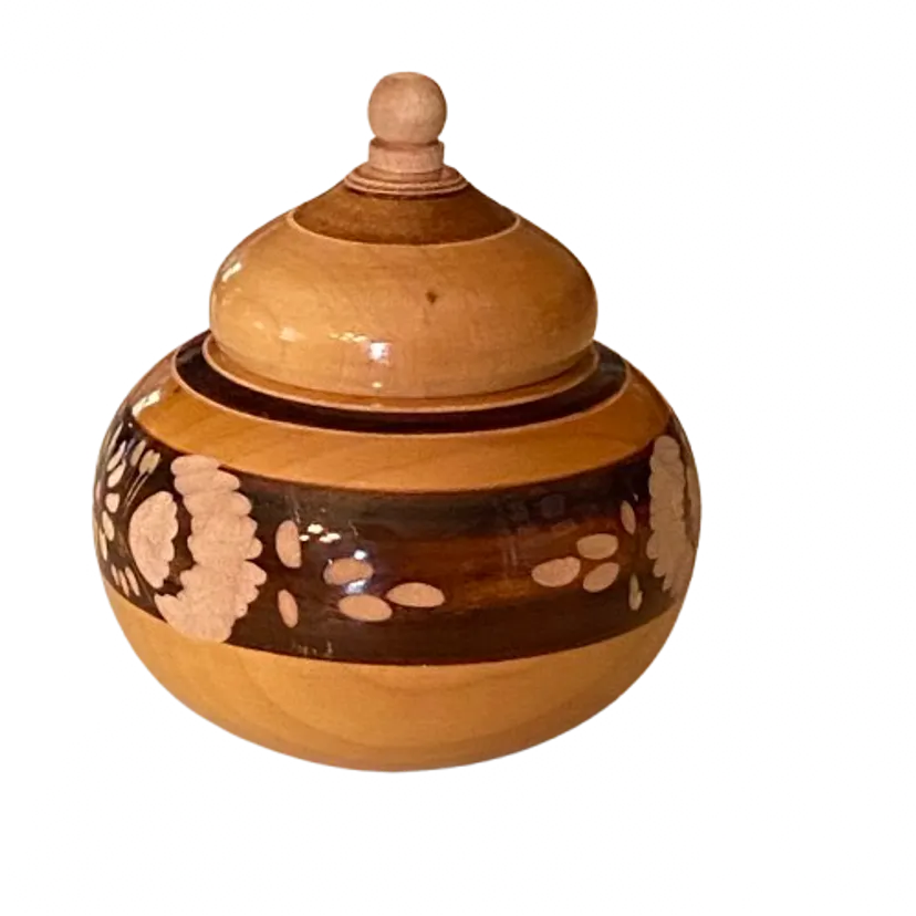 Hand Carved Mexican Wooden 3" Trinket Box w/ Lid Signed Boho Farmhouse EUC